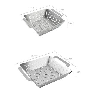 Stainless Steel Square BBQ Vegetable Basket S/M/L Barbecue Grill Basket Vegetable BBQ Basket with Handle Porous Design