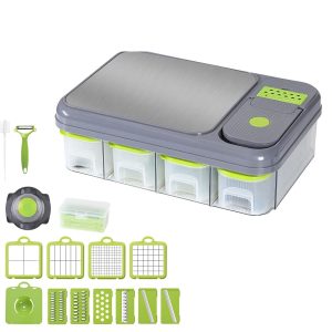 3-in-1 Veggie Chopper with Cutting Board Vegetable Slicer with Built-In Cutting Board Vegetable Dicer Strip Cutter