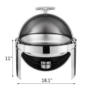 Stainless Steel 6L Catering Dish Round Roll Top Round Food Warmer with Roll Top Cover Round Buffet Server for Kitchen