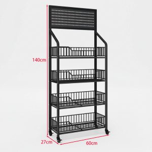 3 Tier 4 Tier Supermarket Retail Display Rack Metal Storage Shelf Stand with Wheels for Snack Candy Potato Chip Fruits Tools