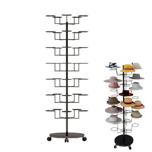 7 Tier Floor Standing Rotating Hat Display Rack Hat Display Rack with Wheels & Round Hook Hat Holder Rack