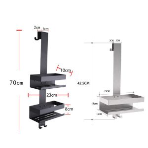 Double Layer Bathroom Storage Rack Hanging Shower Caddy Shelf with Hooks Non Drilled