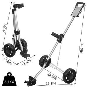 Folding Golf Cart 2 Wheel Trolley Swivel Pull Push Golf Cart with Score Board Aluminium Alloy Golf Trolley