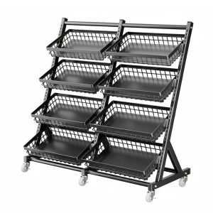 Multifunctional 8/10 Wire Basket Display Stand Carbon Steel Retail Display Rack with Wheels for Pharmacy Retail Store Convenience and More