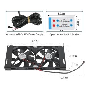 12V RV Ventilation Cooling Fan with Speed Controller for Fridge Vent and Grille