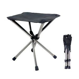 Stainless Steel Camping Folding Stool Telescopic Fishing Stool with 4 Sturdy Legs or Beach BBQ Hiking