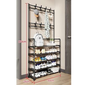 5-Tier Coat Shoe Rack Hall Tree with Shoe Rack Entryway Shoe Hat Storage Organizer Coat Rack with Hooks for Hallway