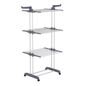 Clothes Airer Drying Rack with 4 Castors 3 Tier Foldable Garment Hanger Movable Clothes Drying Rack