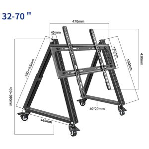 Low Height Monitor Cart Mobile TV Stand Cart Monitor Floor Stand Adjustable Viewing Angle